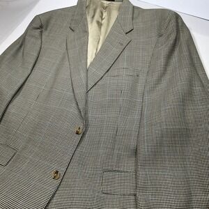 Hart Schaffner Marx Houndstooth Blazer Men's 48R Beige Blue Patterned Jacket